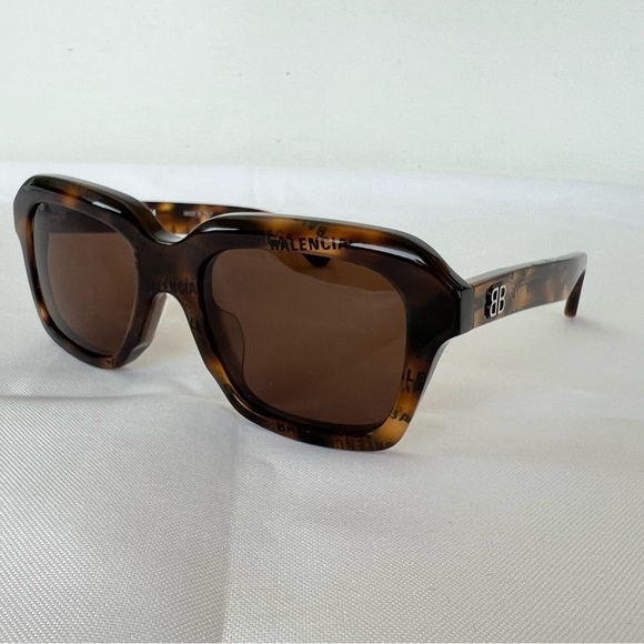 BALENCIAGA BB0127S Tortoise Frame Brown Lenses Square Shaped Sunglasses NWT - Picture 6 of 14